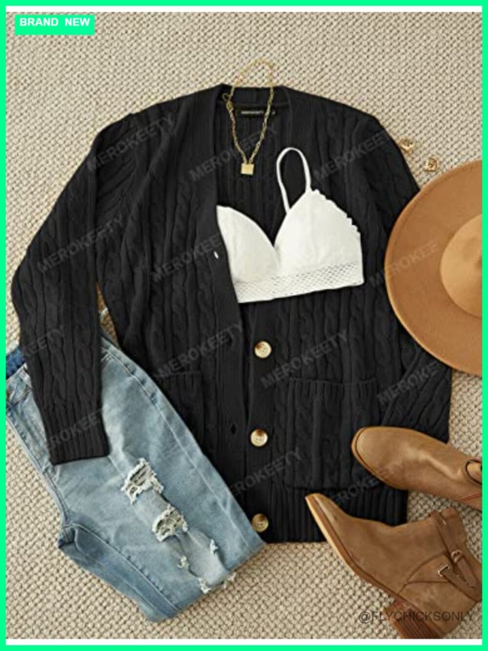 Oversized Cable Knit Cardigan with Buttons for Women - Picture 5 of 6